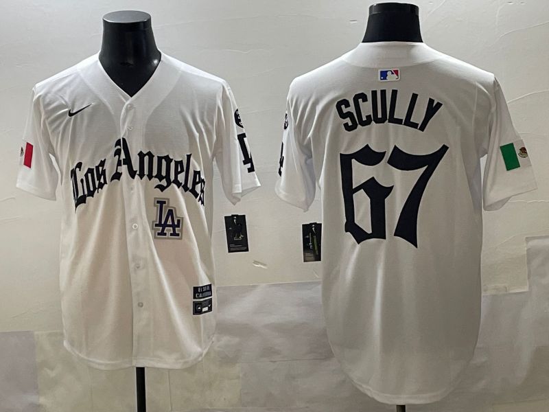Men 2025 Los Angeles Dodgers #67 Scully White Five generations Joint Name Nike MLB Jersey style 38->los angeles dodgers->MLB Jersey